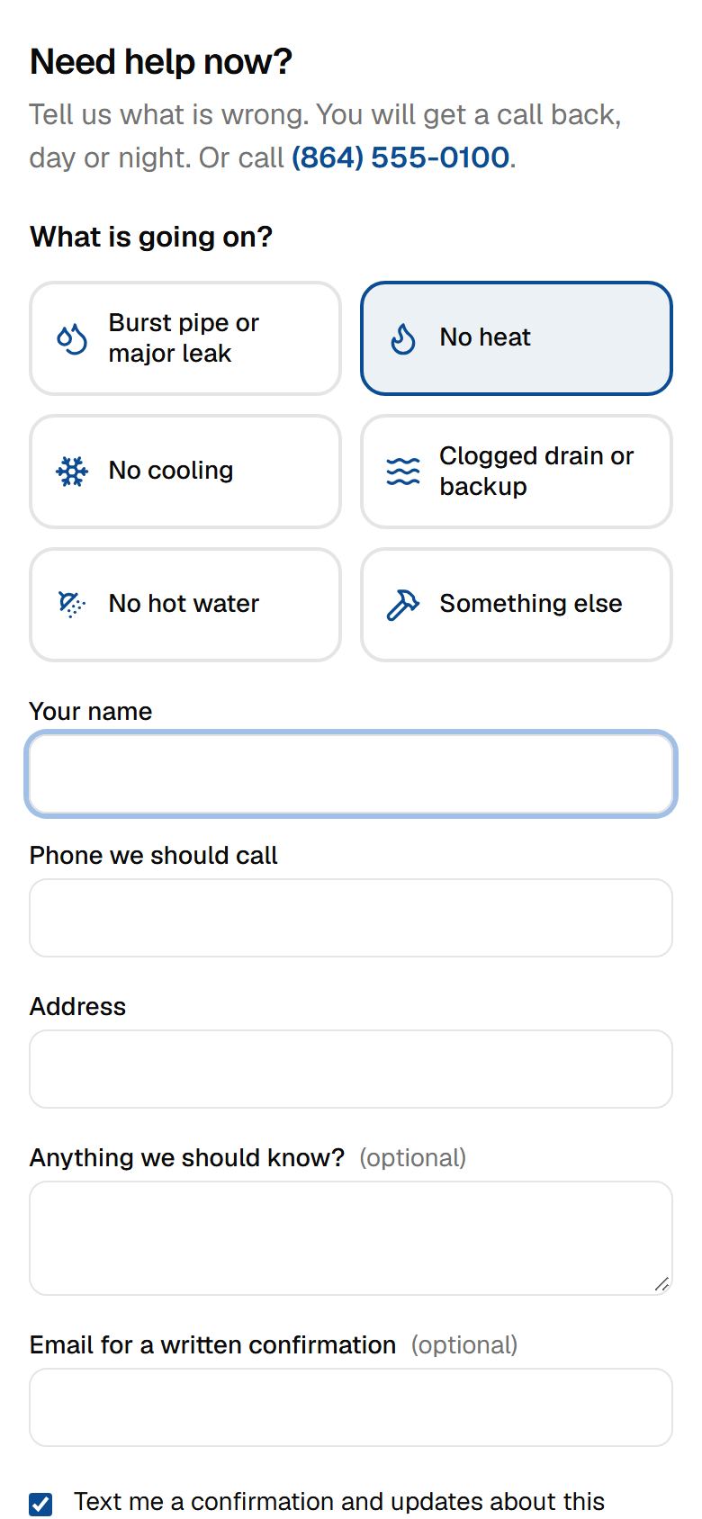 Job-type buttons on a phone
