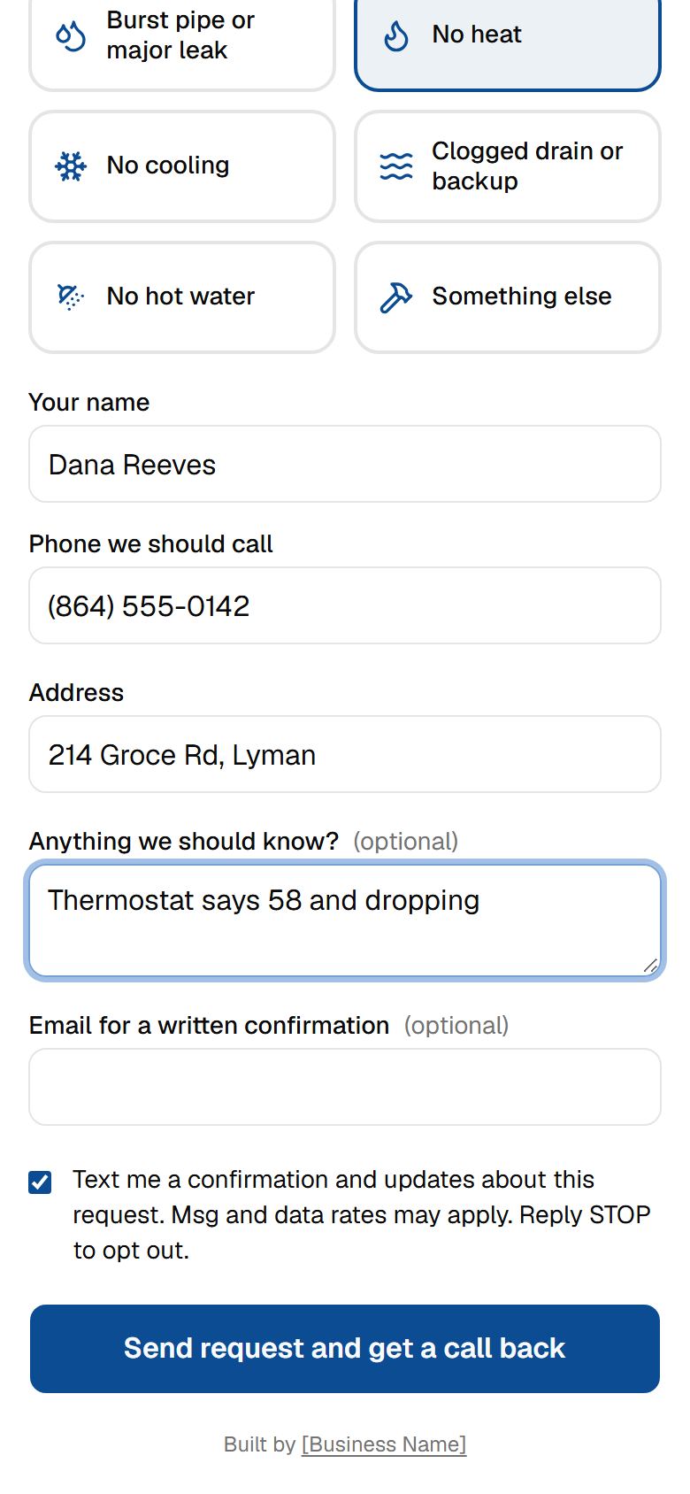 Name, phone and address form