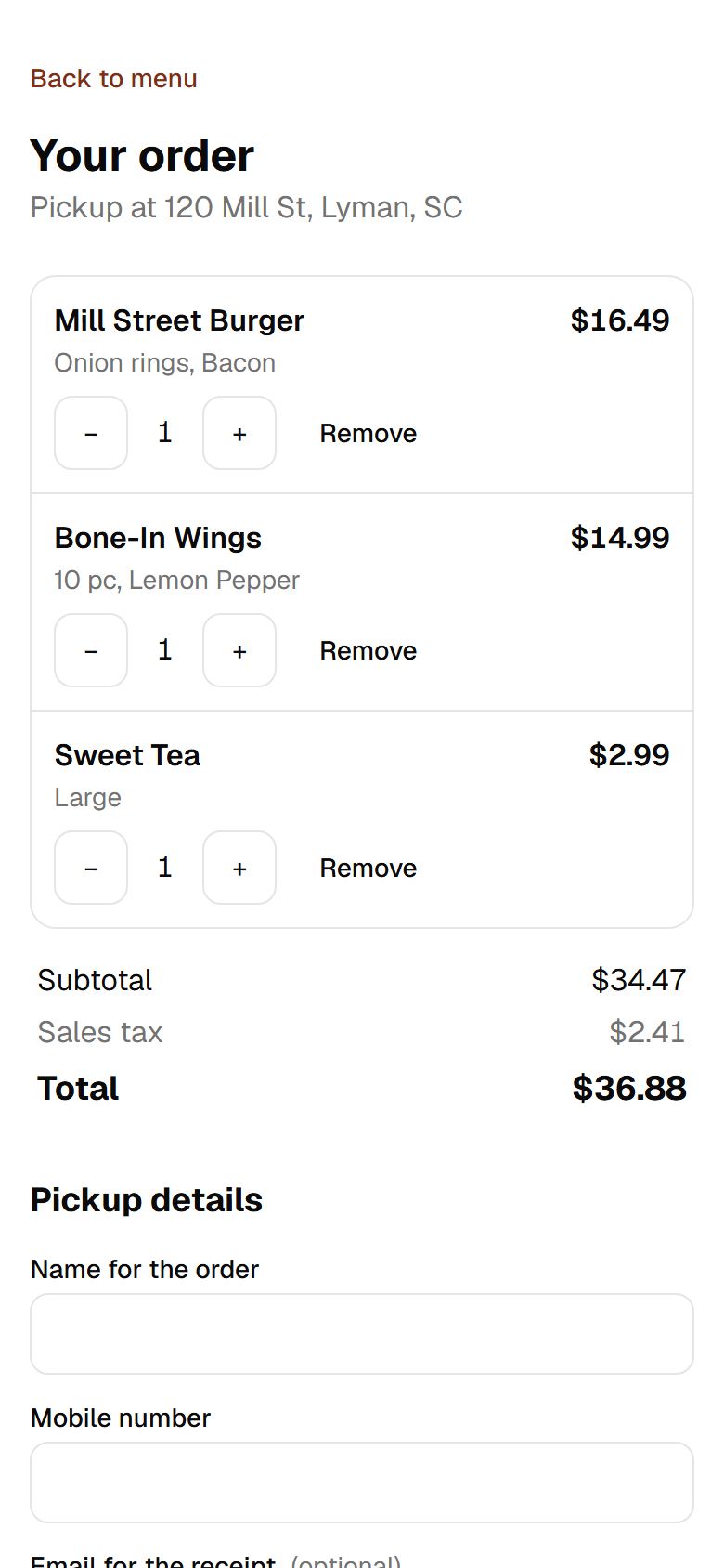 Cart and checkout